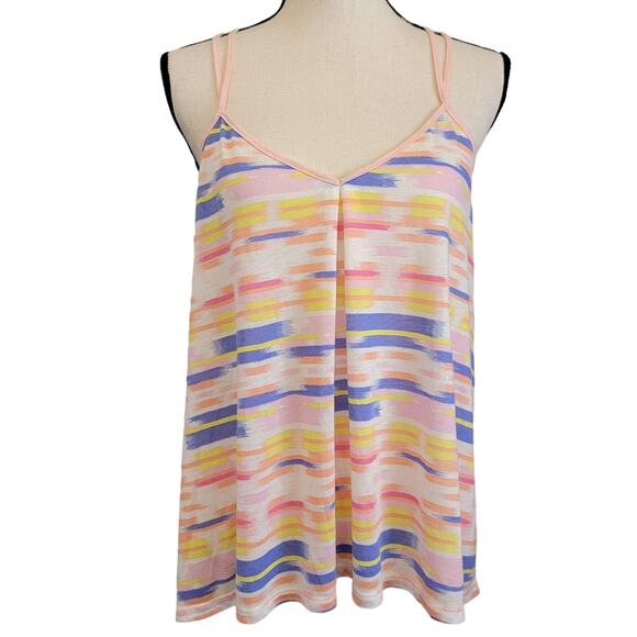 American Eagle Tank Top Womens Sz M‎ Striped Pink Blue Flowy Sheer Strappy Shirt - Picture 1 of 8